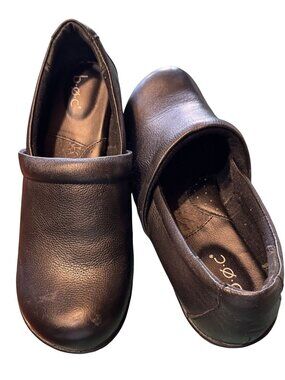 B.O.C. Womens Leather Slip-On Clogs Black Size 9M Comfortable